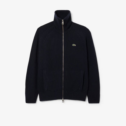 Hochgeschlossener Wollpullover mit Reißverschluss
