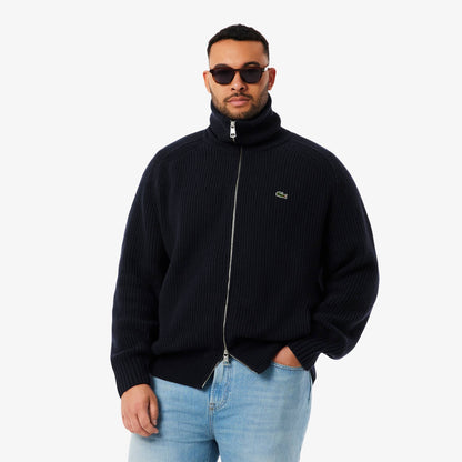 Hochgeschlossener Wollpullover mit Reißverschluss