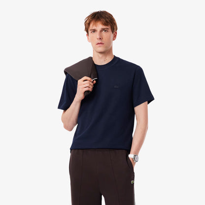 Geripptes Petit Piqué T-Shirt mit Rundhalsausschnitt