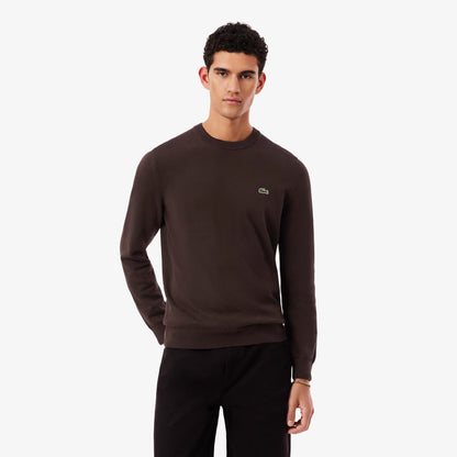 Einfarbiger Baumwollpullover mit Rundhalsausschnitt