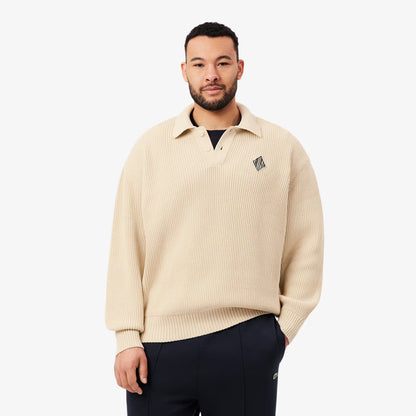Pullover mit Polokragen, Perlen-Akzent und Abzeichen