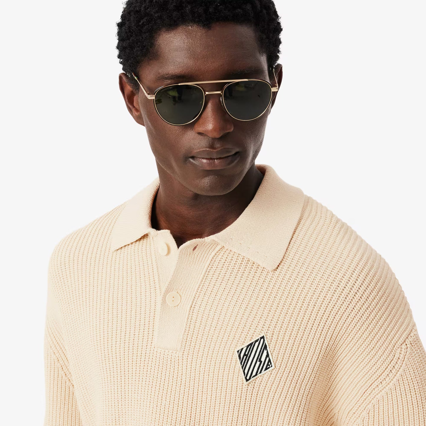 Pullover mit Polokragen, Perlen-Akzent und Abzeichen
