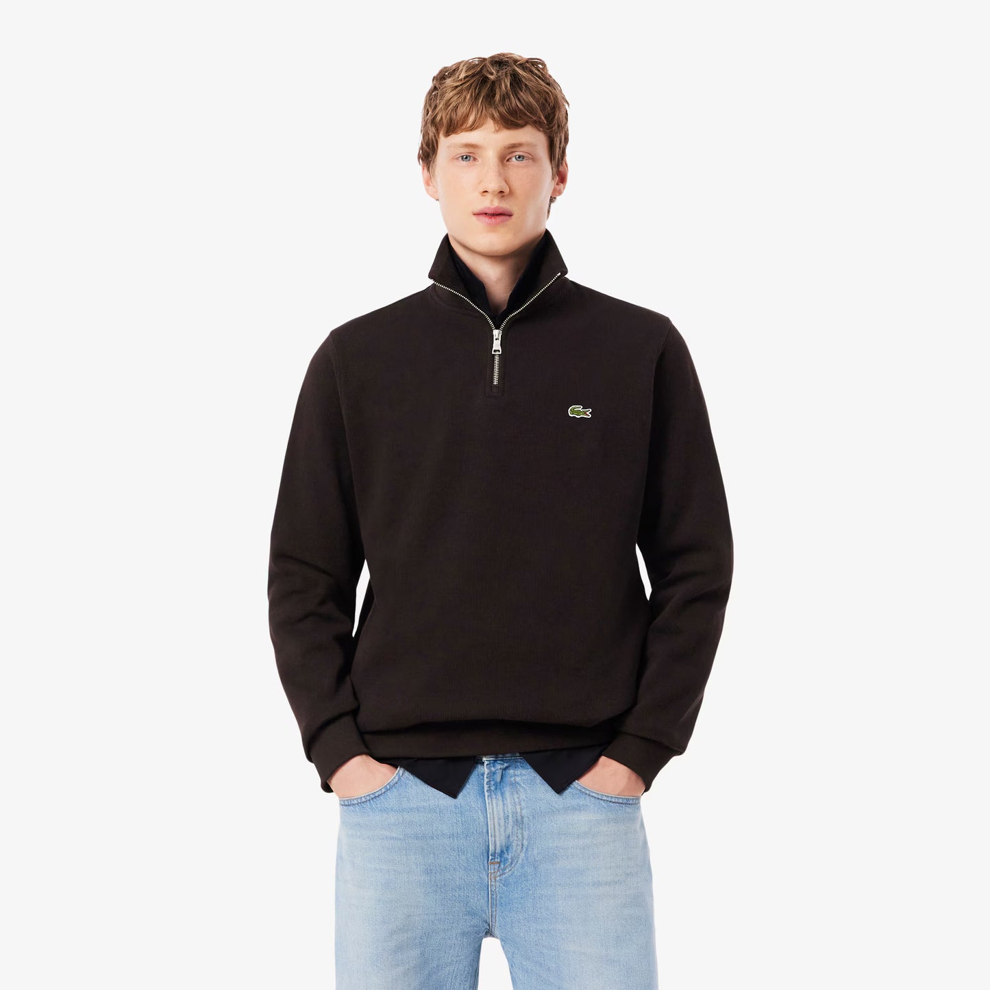 Interlock-Sweatshirt mit hohem Kragen und Reißverschluss