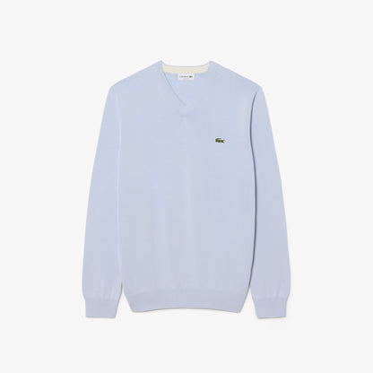 Monochromer Baumwoll-V-Ausschnitt-Pullover