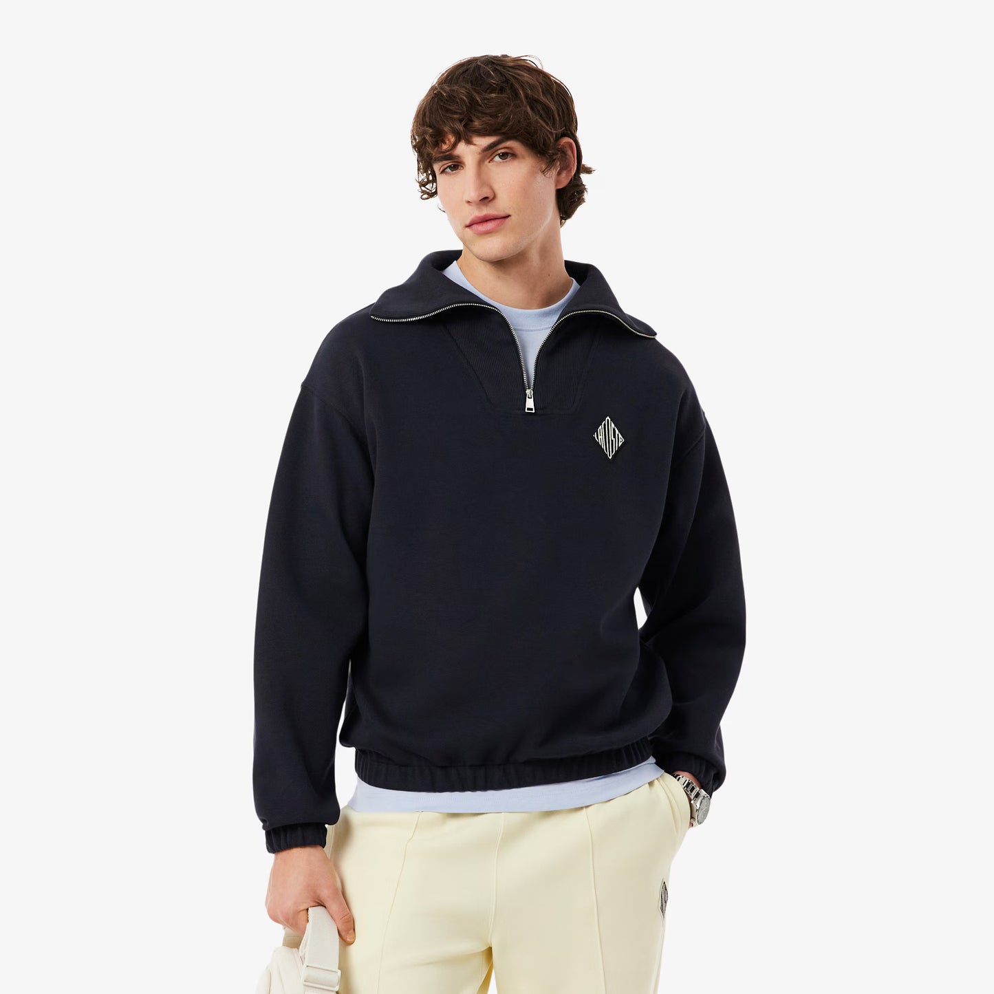 Sweatshirt aus Pikee mit Reißverschluss am Hals und lockerer Passform