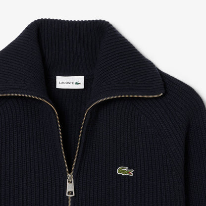 Hochgeschlossener Wollpullover mit Reißverschluss