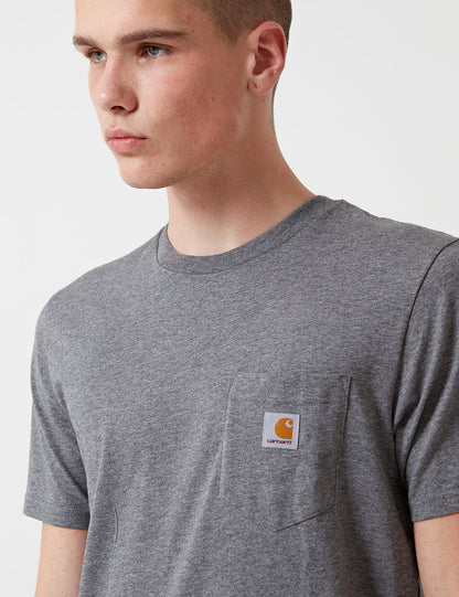 T-Shirt mit Brusttasche - Dunkelgrau meliert