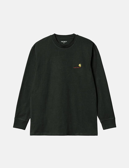 Langärmliges T-Shirt mit American Script – Dark Cedar Green
