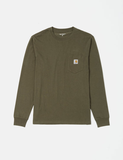 Langärmeliges T-Shirt mit Tasche – Seegrasgrün