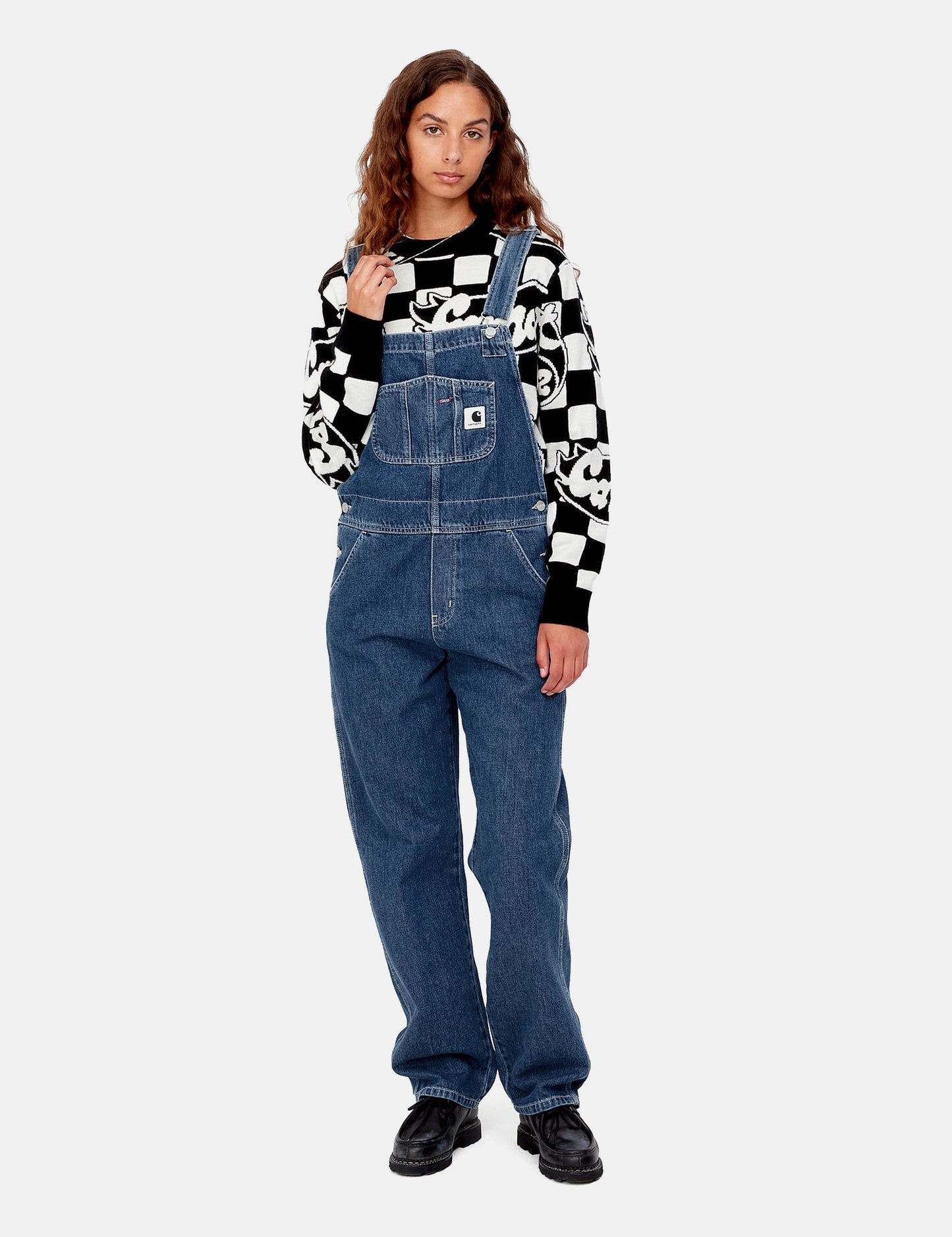 Damen Latz-Jeans-Overall (gerade) - Blue Stone Washed