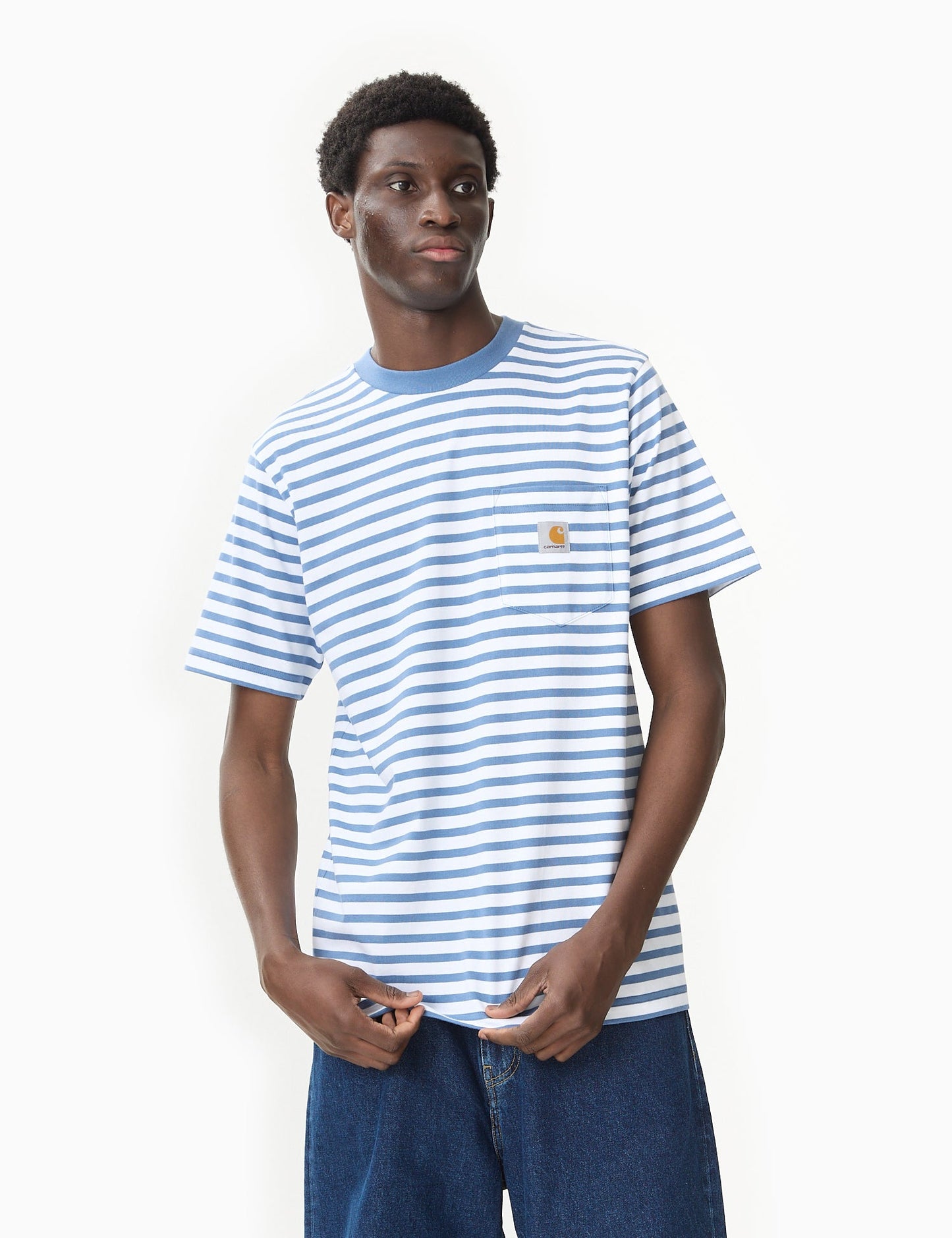Seidler Streifen-T-Shirt mit Brusttasche – Sorrent-Blau