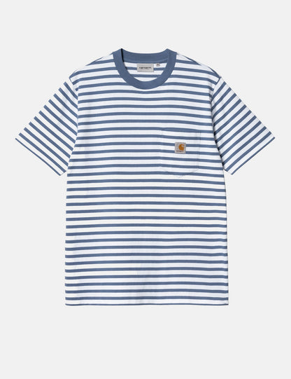 Seidler Streifen-T-Shirt mit Brusttasche – Sorrent-Blau