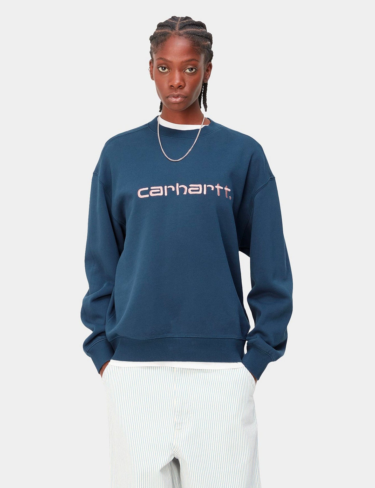 Damen-Sweatshirt – Tintenblau/Glasklarrosa