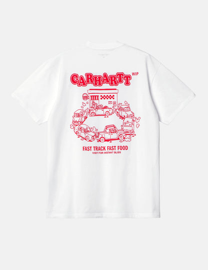 Fast-Food-T-Shirt (locker) – Weiß/Rot