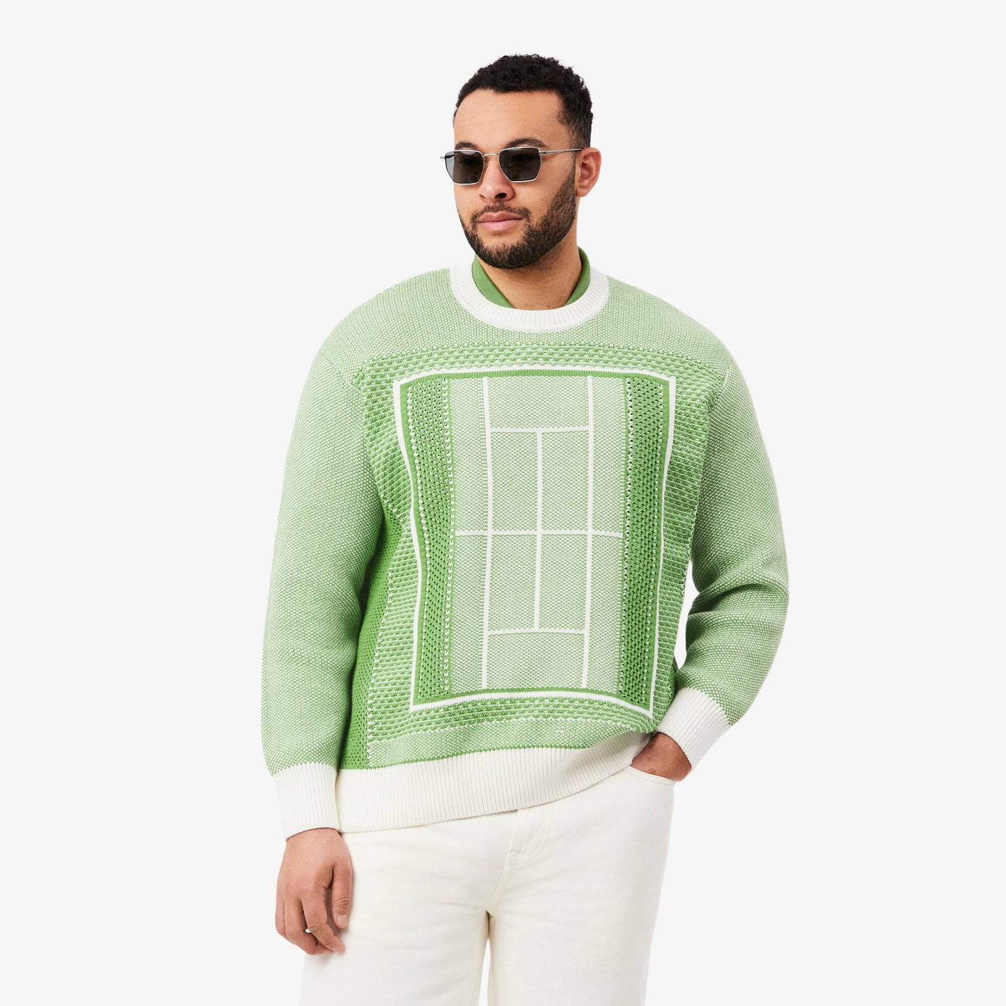 Tennis Court Graphic Jacquard Sweater