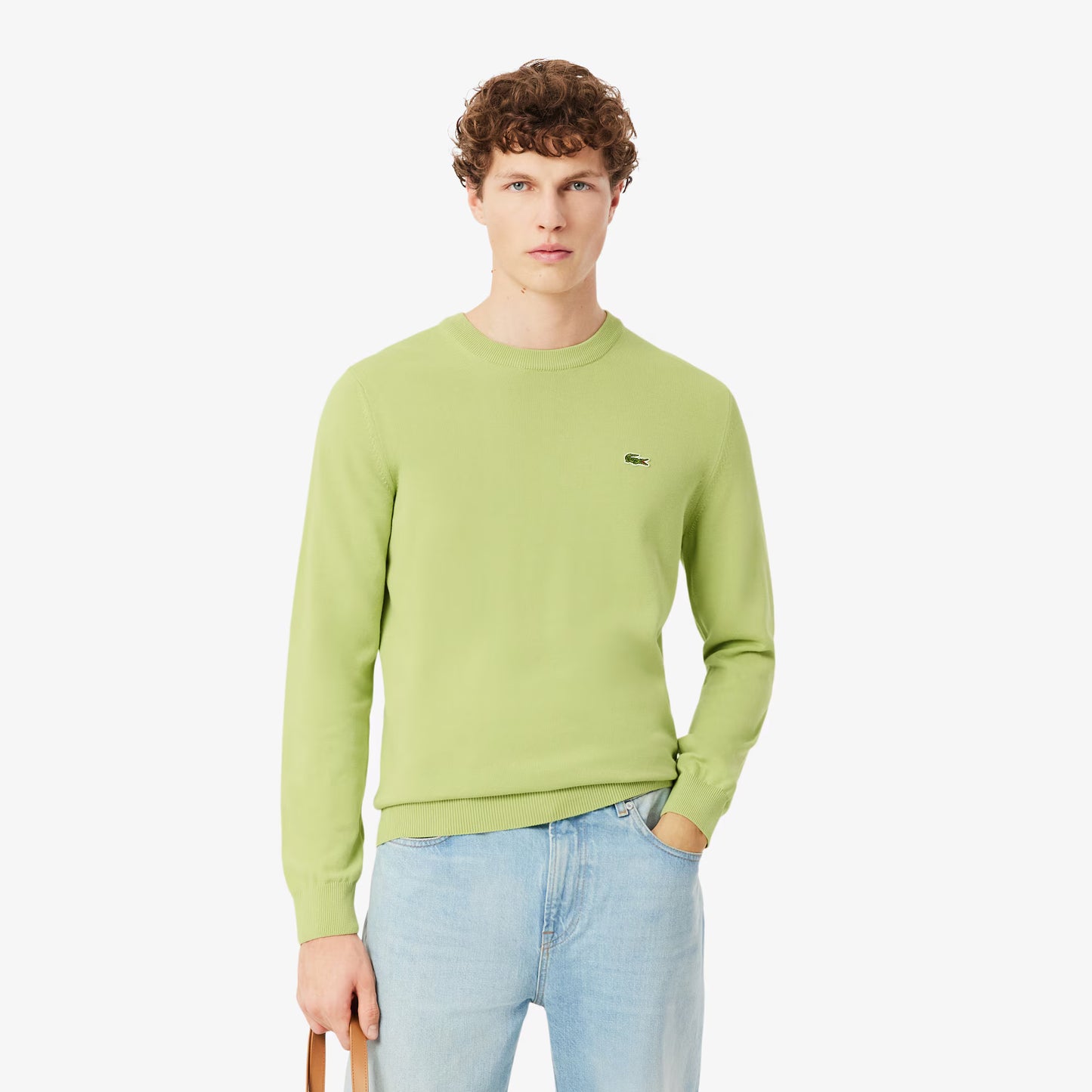 Einfarbiger Baumwollpullover mit Rundhalsausschnitt