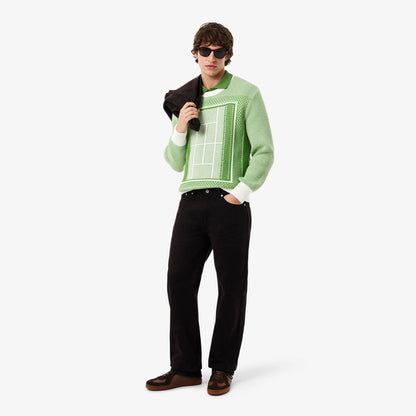 Tennis Court Graphic Jacquard Sweater