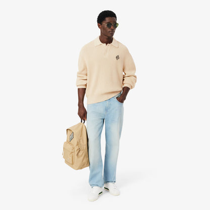 Pullover mit Polokragen, Perlen-Akzent und Abzeichen